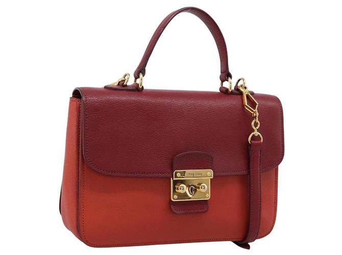 Bolsa de mão Miu Miu em couro 2way vermelha tom dourado Auth bs37156A Vermelho