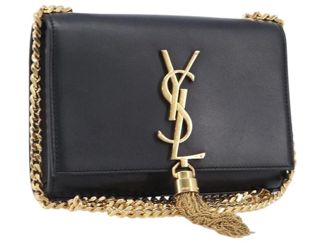 Autre Marque Borsa a tracolla Chain Kate SAINT LAURENT in pelle nera e oro Auth 204906SAM Nero D'oro