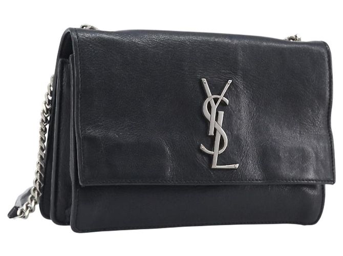 Autre Marque SAINT LAURENT Borsa a tracolla con catena in pelle nera argento Auth ka6306A Nero
