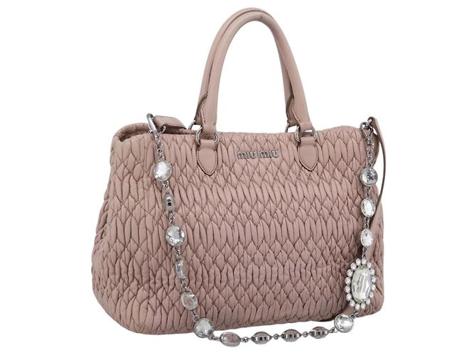 Bolsa de Ombro Miu Miu Matelassé com Corrente em Couro 2way Rosa Prata Auth 206292A