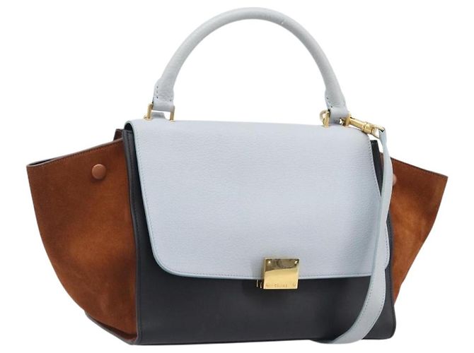 Céline CELINE Trapeze Handtasche aus Leder 2-Way Hellblau Gold Authentisch 204832V Golden