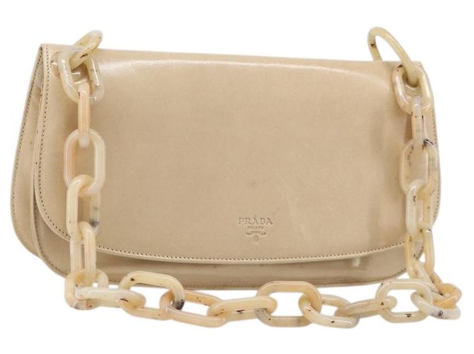 Bolsa de Ombro com Corrente PRADA em Couro Beige Auth bs37117 Bege