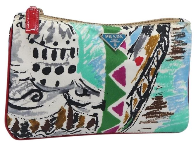 PRADA Pouch Nylon Multicolor Silver Auth bs37253A Silvery Multiple colors
