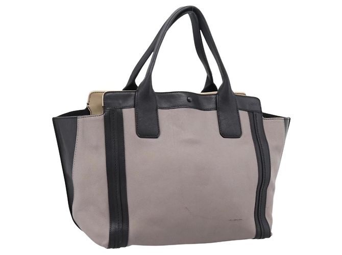 Chloé Sac à main Chloe en cuir gris ton or Auth mr2941 Marron