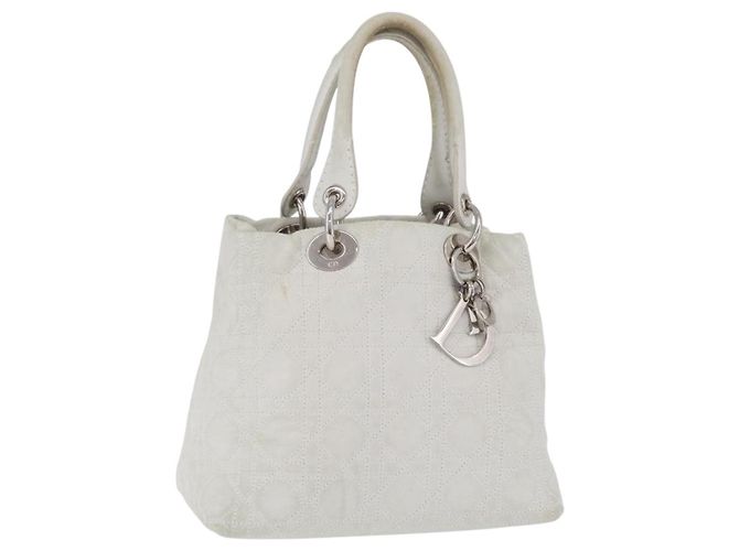 Borsa Christian Dior Lady Dior Canage in pelle bianca e argento Auth ep16079 Bianco