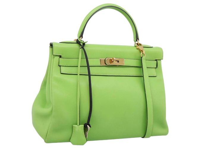 Hermès Sac à main HERMES Kelly 32 en cuir 2way Vert Or Auth 205964SM Doré