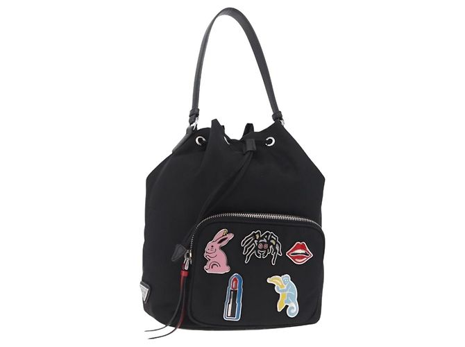 Bolsa de mão PRADA Nylon Black Silver Auth ep16275V Preto Prata
