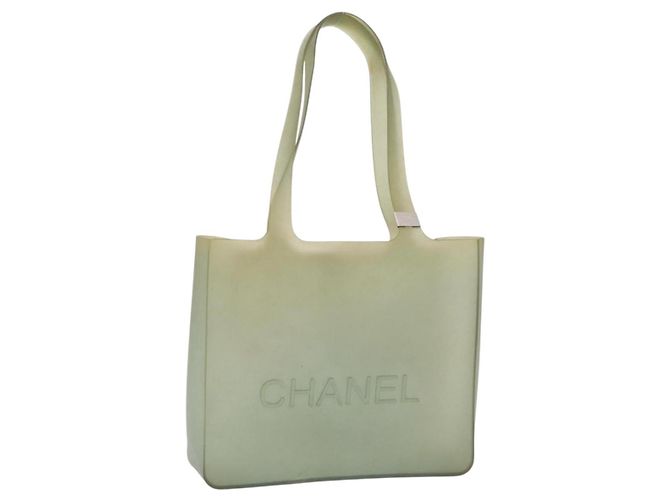 Sac Cabas CHANEL Rubber Khaki Silver CC Auth mr2989 Argenté Kaki