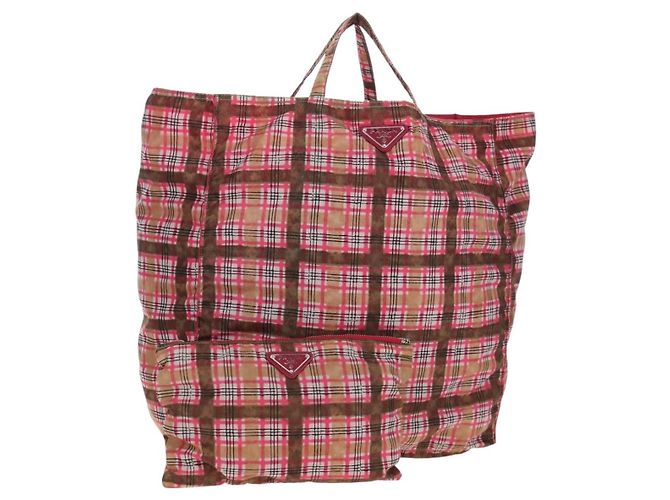 Tote Sac Eco PRADA Nylon Rose Argent Auth 203684A Argenté