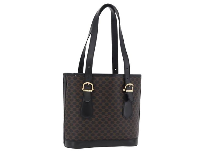 Céline Sac cabas CELINE Macadam Canvas PVC Noir Doré Auth mr2983A