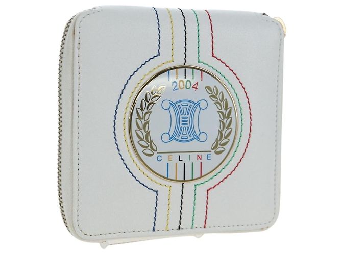 Céline CELINE 2004 Athens Olympics Limited Edition Bifold Wallet Leather Auth bs37161V White