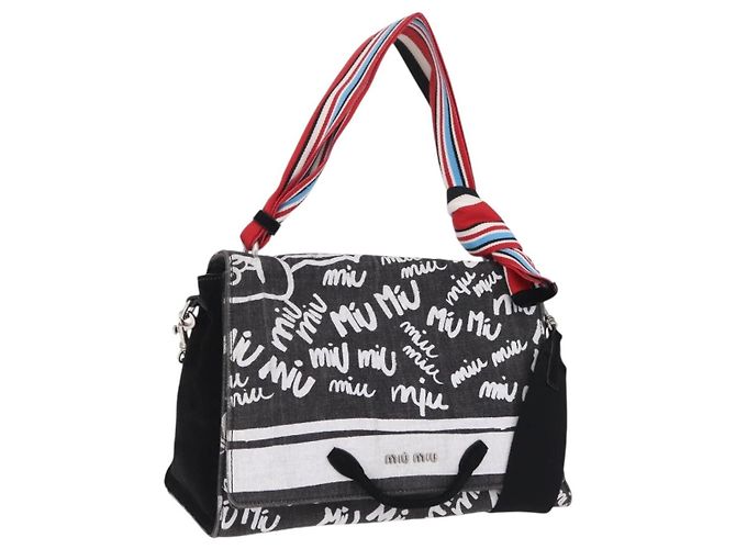 Borsa a tracolla Miu Miu Denim 2way Gray Silver Auth 202961M Marrone Argento