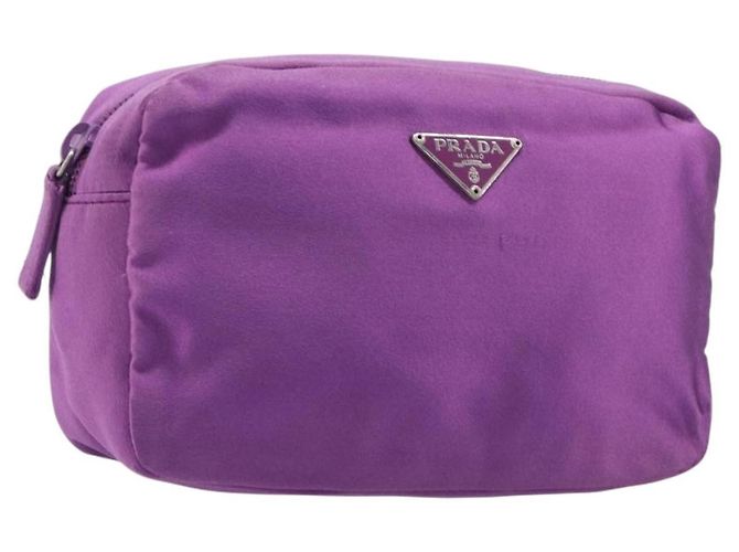 PRADA Beuteltasche Satin Lila Silber Auth bs37251