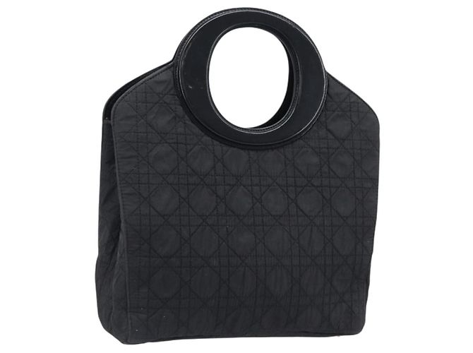 Borsa a mano Christian Dior Canage Nylon Nero Tono Oro Auth gh2390