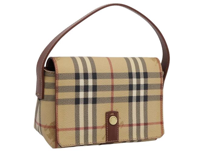 Borsa a mano BURBERRY Nova Check PVC Beige Gold Auth ep16099V D'oro