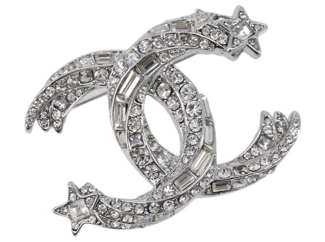 Broche CHANEL Metal Plata CC Auth ki6897M