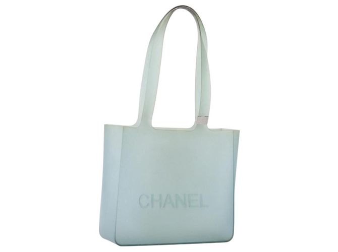 CHANEL Tote Bag Rubber Green Silver CC Auth bs37074 Silber Grün