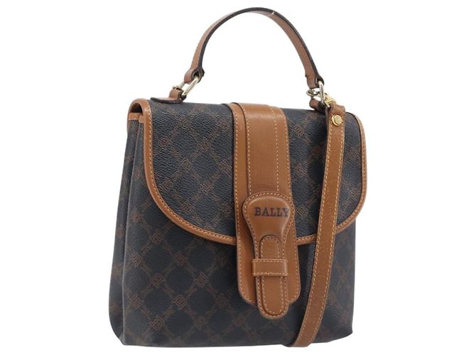 Bolsa de mão BALLY PVC 2way Preta Dourada Auth ka6321 Preto Dourado