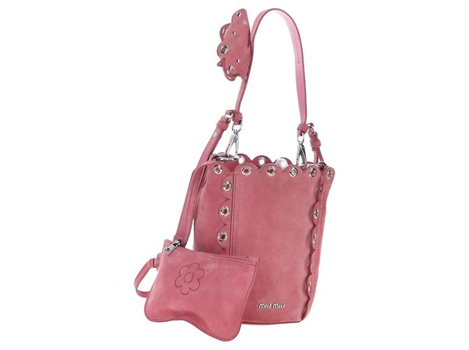 Borsa a tracolla Miu Miu Suede Pink Silver Auth 204837A Argento Rosa