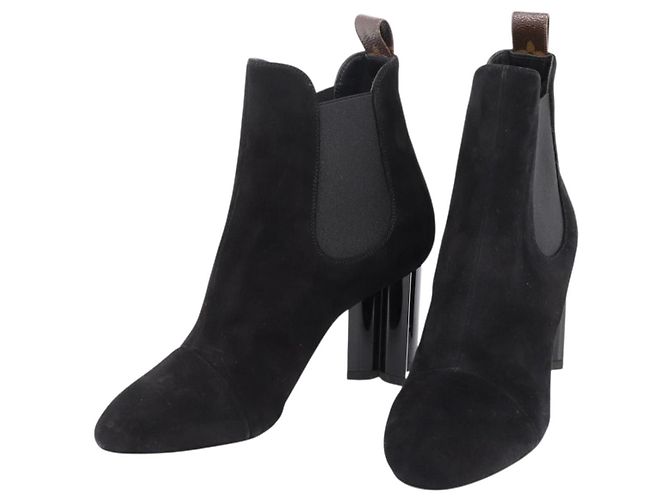 LOUIS VUITTON Short Boots Suede 37 Black LV Auth 204943M