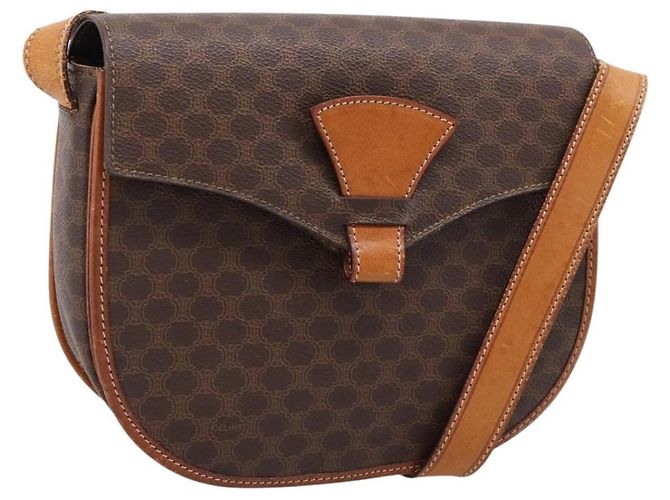 Céline Bolso de hombro CELINE Macadam Canvas PVC Leather Brown Gold Auth ep16065 Castaño Dorado