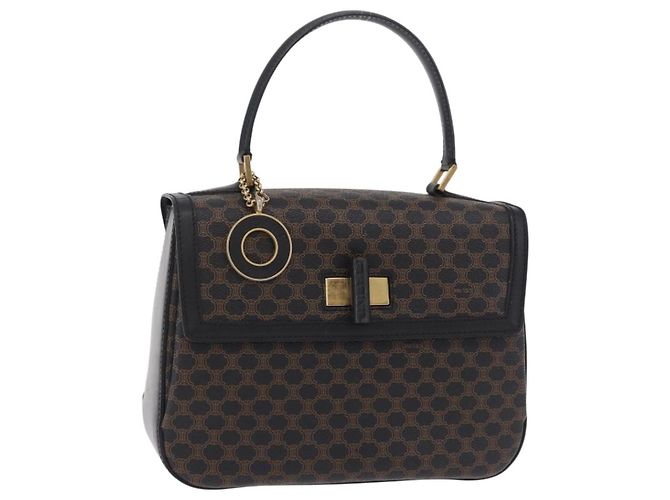 Céline Sac à main CELINE Macadam Canvas PVC Noir Doré Auth mr2952A