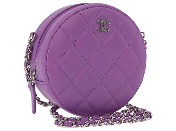 Sac à épaule CHANEL Matelasse à chaîne en agneau violet argenté CC Auth 206022M