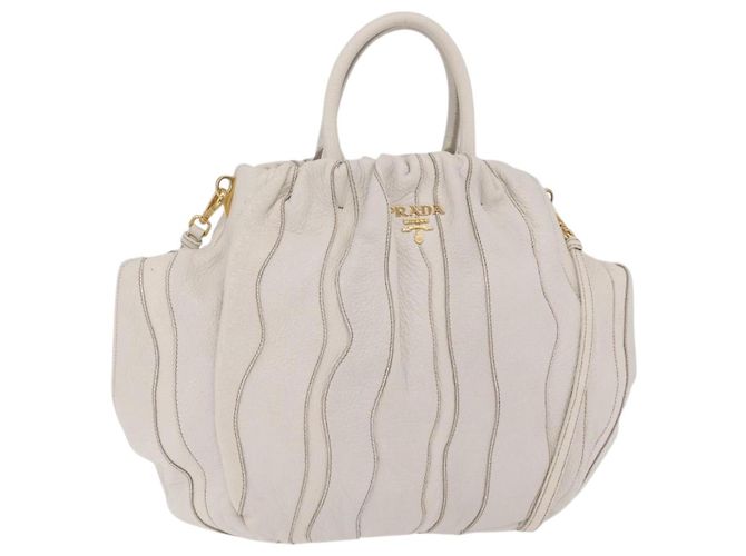 Bolsa de mão PRADA em couro 2way White Gold Auth 206042V Branco Dourado