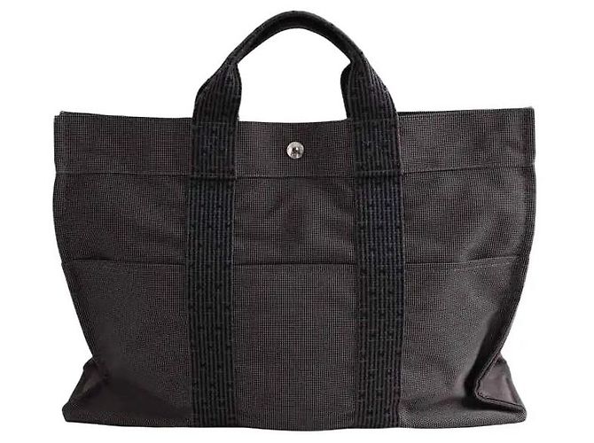 Hermès Cabas Herline com certificado Entrupy Toto em algodão antracite Cinza antracite