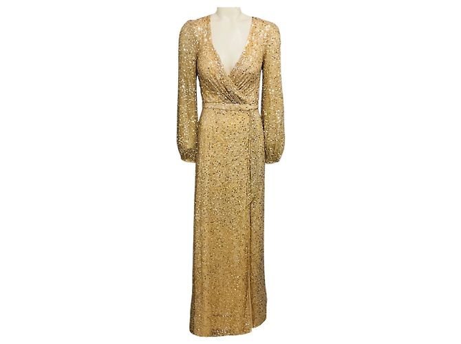 Autre Marque Mac Duggal Champagne Metallic Sequined Abendkleid / Formelles Kleid Metallisch