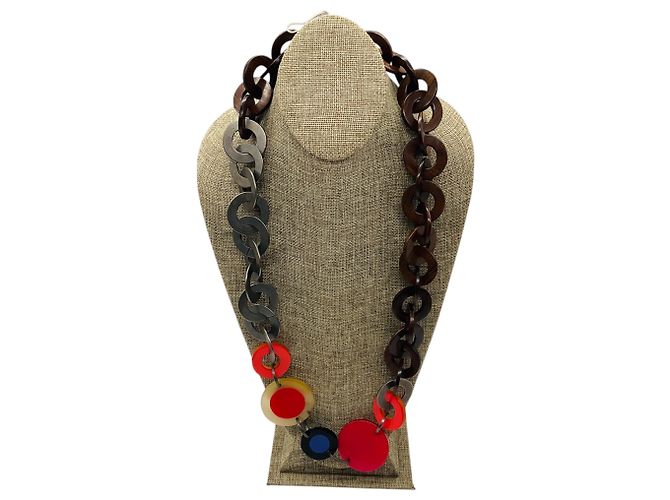 Colar Statement Marni em resina multicolorida vermelha e madeira Multicor