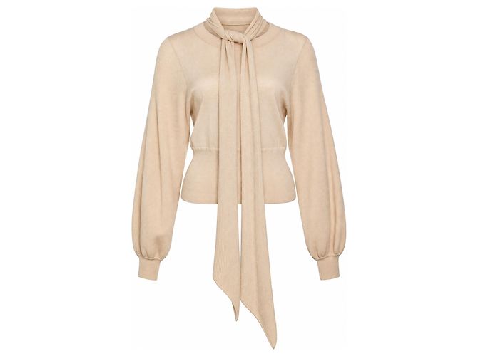 Chloé Chloe, top de punto beige con lazo