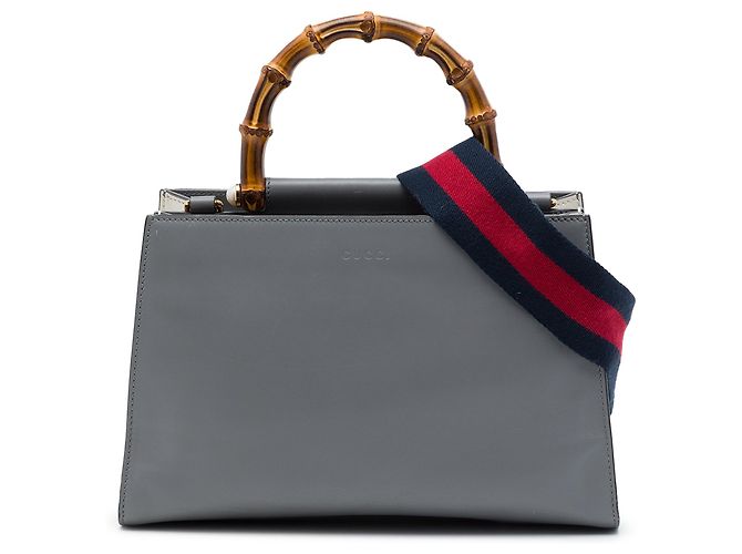 Bamboo Borsa Gucci Nymphaea Small in pelle di vitello grigia con bambù e Web Grigio
