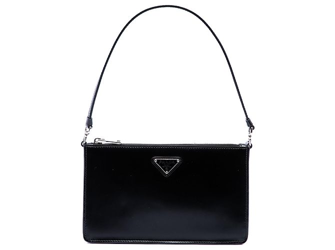 Borsa a spalla Mini Spazzolato in pelle nera Prada Nero