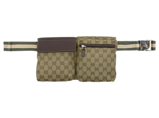Bolso cinturón Gucci GG Canvas Web con doble bolsillo Beige