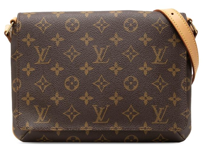 Bolsa de Ombro Louis Vuitton Monogram Musette Tango Castanha com Alça Curta Marrom