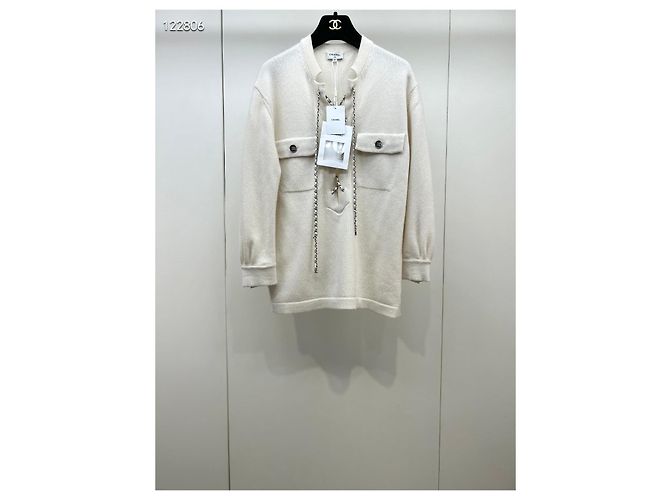 Chanel Maille en Cachemire Blanche Multicolore