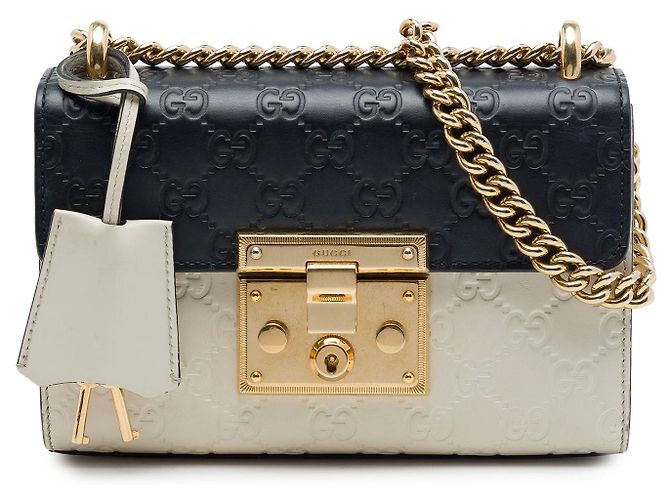 Borsa a Tracolla Gucci Small Bicolor Guccissima Padlock Nera Nero