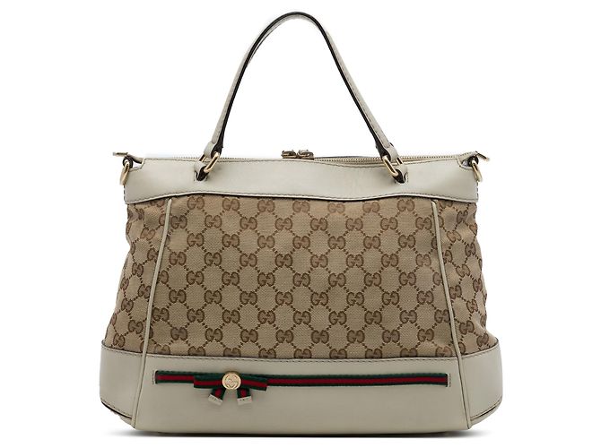 Bolsa Mayfair Satchel Gucci GG Canvas Web Branca Branco