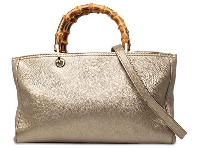 Bamboo Bolsa Gucci Medium Shopper Satchel em couro de bezerro dourada com bambu Dourado
