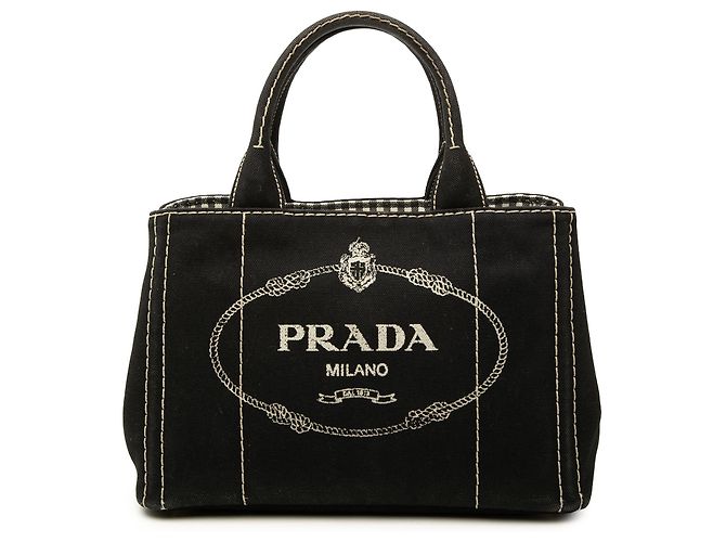 Tote Sac cabas satchel Prada Small Canvas Canapa Logo Noir