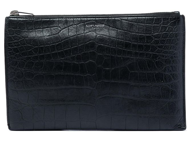 Autre Marque Clutch Saint Laurent de piel grabada efecto cocodrilo negra Negro