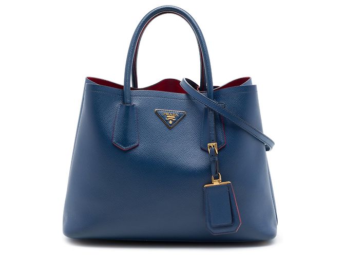 Borsa Prada Medium Saffiano Cuir con doppio manico Blu