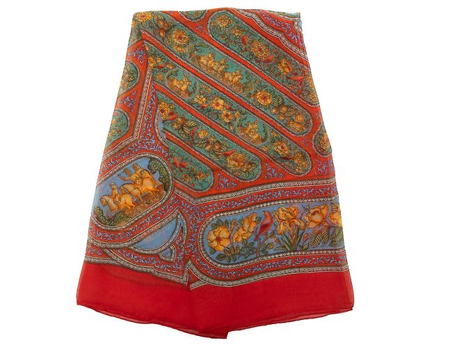 Lenço de Seda Hermès Qalamdan Laranja 90