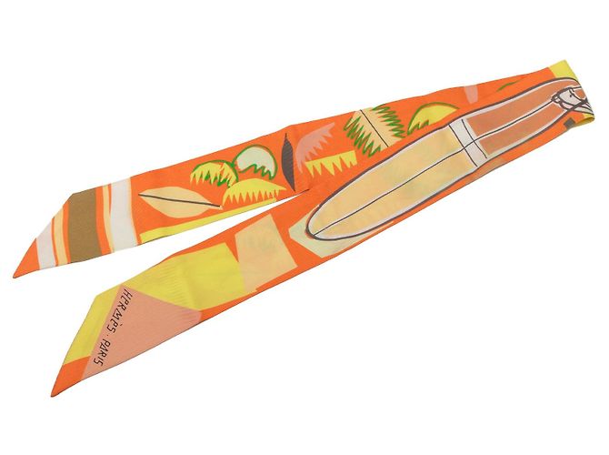 Twilly in seta Hermès Sea Surf and Fun Arancione