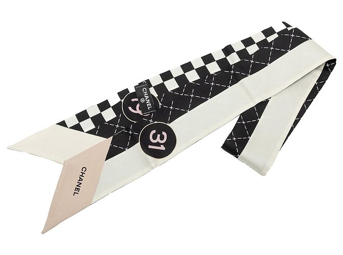 Lenço Twilly de seda estampado Chanel 31 Rue Cambon Preto