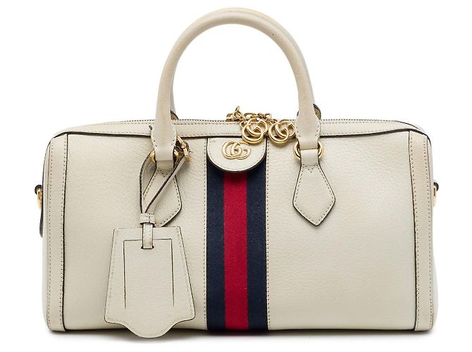 Mala de mão Gucci Medium Ophidia em couro de bezerro branco com detalhe Web