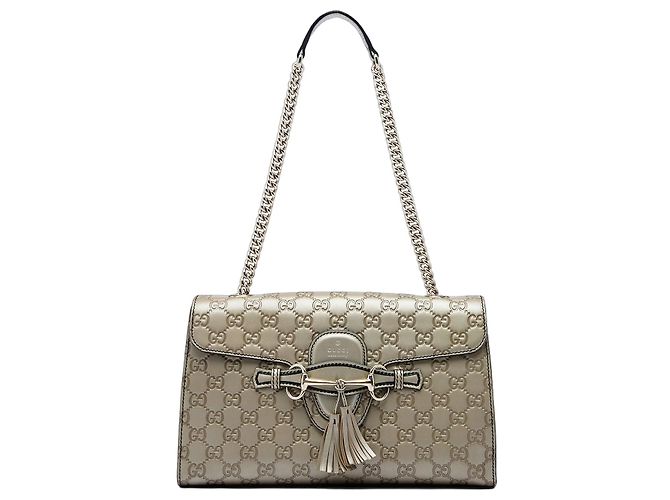 Bolsa de Ombro Gucci Emily Medium Guccissima Dourada Dourado