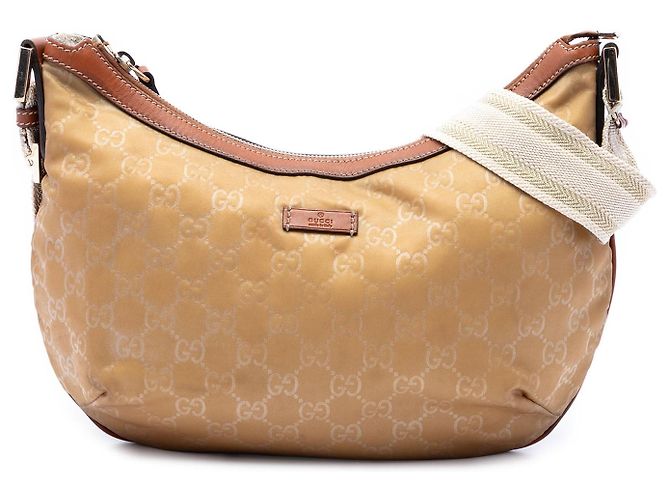 Borsa a tracolla Gucci GG in nylon marrone con banda Web