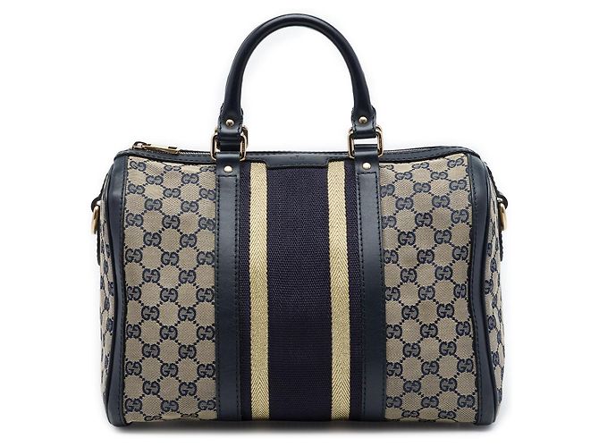Bolsa Boston Satchel Gucci Medium GG Canvas Web Joy Bege
